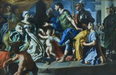 Dido tar emot Aeneas och Amor förklädd till Ascanius, ca 1720-talet (olja på duk)