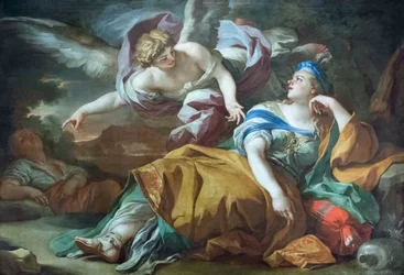 Hagar och Ismael i öknen tröstade av en ängel