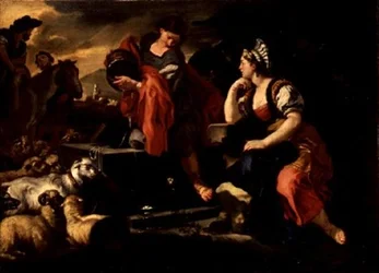 Jakob och Rakel vid brunnen (olja på duk)