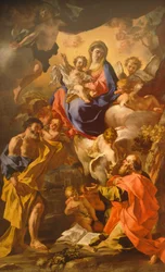 Madonna och barn mellan St Peter och St Paul av Francesco Solimena (1657-1747)