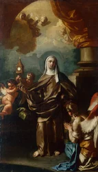 Saint Clare med en ängel (olja)