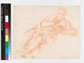 Herde som blåser i pipa, före 1747 (röd krita på papper)