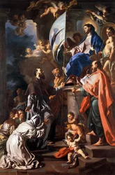 St Bonaventure tar emot banderoll för St graven från Madonna, av Francesco Solimena (1657-1747), katedralen San Paolo, Aversa, Kampanien, Italien