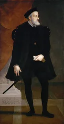 Porträtt av kejsaren Karl V (1500-1558) - Francesco Terzio (Terzi) (ca 1523-1591). Olja på duk, ca. 1550. Mått : 204x108 cm. Konsthistoriska museet, Vienne