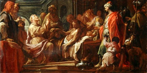 Studie för Saint Matthew Resuscitating the Son of the King of Etiopia (olja på duk)