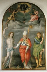 Annunciation with Saints (olja på duk)