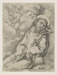 Saint Francis Tröstad av en musikalisk ängel