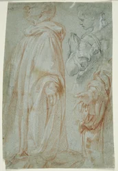 Tre studier för den uppståndne Kristus tillbedd av en kvinnlig helgon och San Silvestro Gozzalini, 1607