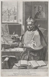 Kardinal Roberto Bellarmino vid sitt skrivbord, skriver, 1604.