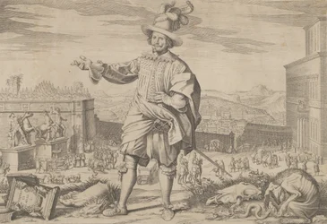 Porträtt av Ioannes Altus Johann Alten, från det schweiziska gardet, stående vid Quirinalen och..., 1623.
