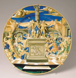 Tallrik med massakern på de oskyldiga, ca 1527-30 (maiolica)
