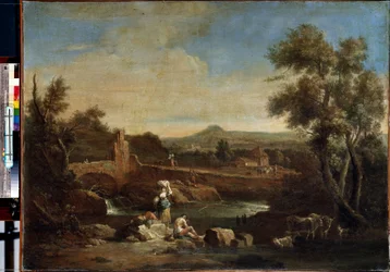 Landskap med en flod. Målning av Francesco Zuccarelli (1702-1788). Olja på duk, 81,5 x 119 cm. Venetiansk konst från 1700-talet. Eremitagemuseet, Sankt Petersburg.
