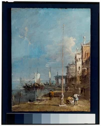 Capriccio med en triumfbåge och urban bakgrund