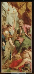 Sophronia ber saracenernas kung Aladine att släppa de kristna fångarna, ca 1760 (olja på duk)