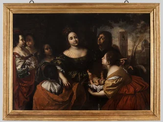 Faraos dotter välkomnar Moses räddad från vattnet, ca 1645