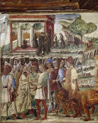 Allegori över juli månad, detalj av Jupiters triumf, detalj av en bröllopsscen - fresk av Francesco del Cossa (ca 1436-vers 1478) Ferrara (Ferrara) Palazzo Schifanoia, Salone dei Mesi