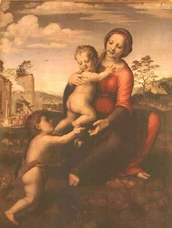 Madonna från brunnen eller Madonna och barn med den unge Johannes Döparen, ca 1503-09 (tempera på panel)