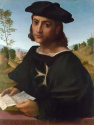 Porträtt av en riddare av Rhodos - av Francesco di Cristofano dit Franciabigio (Marcantonio Franciabigio ou Francia Bigio) (1482-1525) Olja på trä 1514 National Gallery, London 60,3x45,7