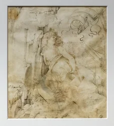 Ung förvirrad kvinna på en klippa, känd som Ippo, ca 1475 (penna och bläck på pergament)