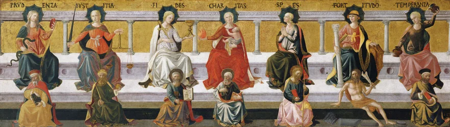 ""de sju dygderna"" (försiktighet, rättvisa, tro, välgörenhet, hopp, styrka, nykterhet) Målning av Francesco di Stefano Pesellino (1422-1457) cirka 1450 Birmingham Museum of Art, Birmingham, Alabama USA ©DeAgostini/Leemage