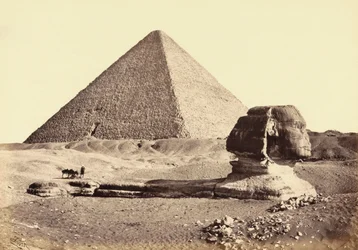 Den stora pyramiden i Giza och Sfinxen, Egypten. 1800-talet.