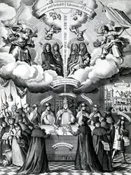 The Happy Instruments of Englands Preservation, publicerad av Benjamin Combe efter Francis Barlow, april 1681
