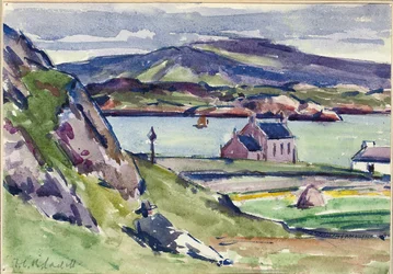 Figure och Kirk, Iona (penna & w/c på papper)