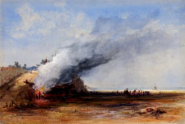 Bränning av en gammal båt, 1800-talet.
