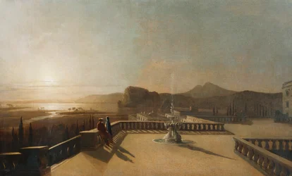 Figurer på en månbelyst terrass