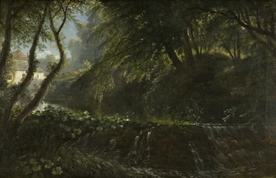 Flodscen med vattendrag och kvarn, ca 1823