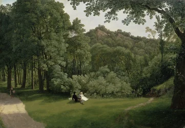Utsikt över Blaise Castle Woods (olja på panel)