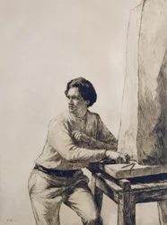 Porträtt av Jacob Epstein (1880-1959) 1909 (torrnålsetsning i mörkbrunt bläck)