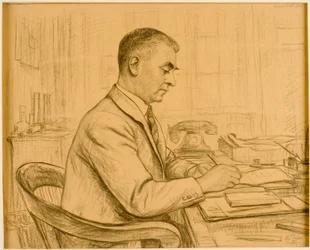The Superintendent, Birtley (Leonard S. Flatman) (krita och penna på gulpapper)