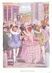 Hedningar och puritaner (färglitografi)