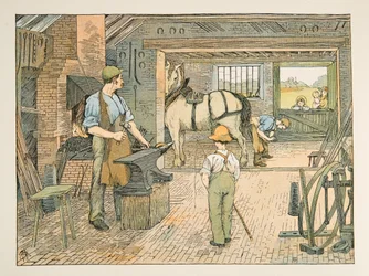 The Blacksmith, från Four and Twenty Toilers, pub. 1900 (färglitografi)