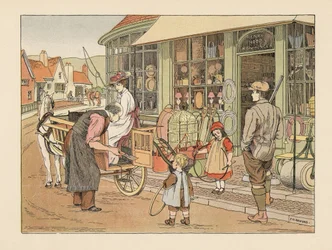 Viktoriansk familj hos Henry Hoop, byns järnhandlare. Kromolitografi efter en illustration av Francis Donkin Bedford från Edward Verrall Lucas