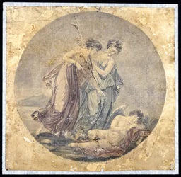 Graces Awakening Cupid, efter en målning av Benjamin West (1738-1820) 1778-81 (mekanisk målning)