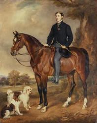 Ett ryttarporträtt av Seymour Sydney Hyde 6th Earl of Harrington (olja på duk)