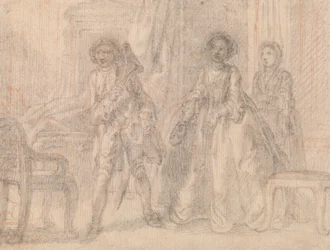Scen från en pjäs, möjligen Benjamin Hoadleys "The Suspicious Husband"
