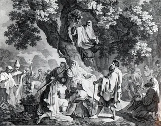 Druiderna eller britternas omvändelse till kristendomen, graverad av Simon Francois Ravenet, tryckt 1778.