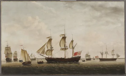 Kapten Cooks fartyg HMS Resolution och Adventure i Long Reach, 1772
