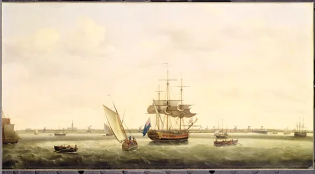 Fregatten "Surprise" för ankar utanför Great Yarmouth, Norfolk, ca 1775