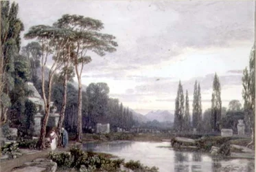Kväll: en kyrkogård (wc)