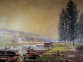 Le canal du Loing a Moret, 1900-tal (olja på duk)