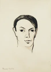 Porträtt av Pablo Picasso; Portrait de Pablo Picasso, ca 1902-1905 (akvarell, pensel och svart bläck samt blyerts på papper)