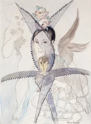 Transparence - Head and Winged Horse; Transparence - Tete et Cheval Aile, ca 1928 (akvarell, gouache, svart krita och blyerts på papper)