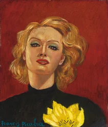 Kvinna med gul blomma, ca 1941-2 (olja på pannå)