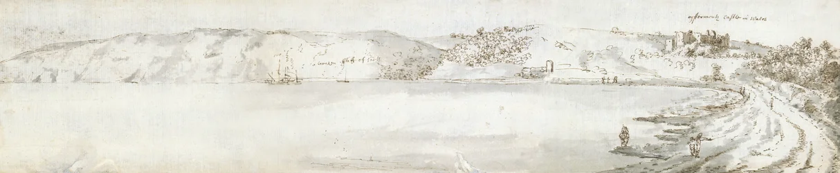 Oystermouth Castle, ca 1678 (akvarell och brunt bläck på papper)