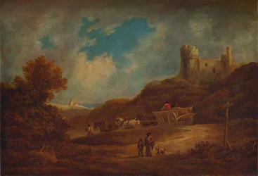Ett slott, med vagn och hästar, c1886, 1938