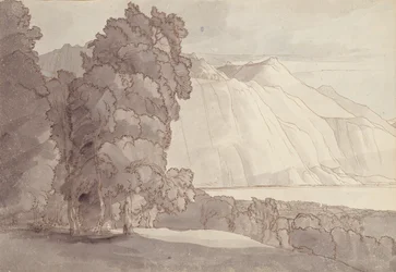 Landskap (Genèvesjön) (penna & bläck & tvätt på papper)